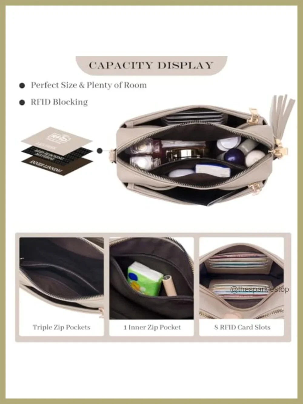 Vegan PU Leather Crossbody Bag with Triple Zip, Phone Pocket & Card Slots